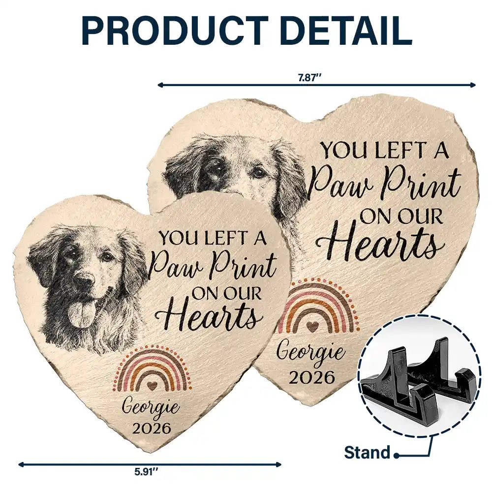Custom Photo Pencil Sketch I Crossed The Rainbow Bridge Knowing I Was Loved - Personalized Heart Memorial Garden Stone