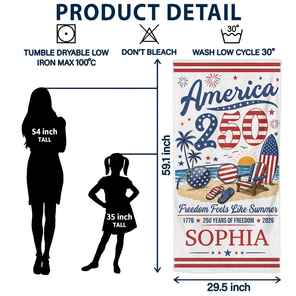 America 250 Freedom Feels Like Summer - Personalized Beach Towel