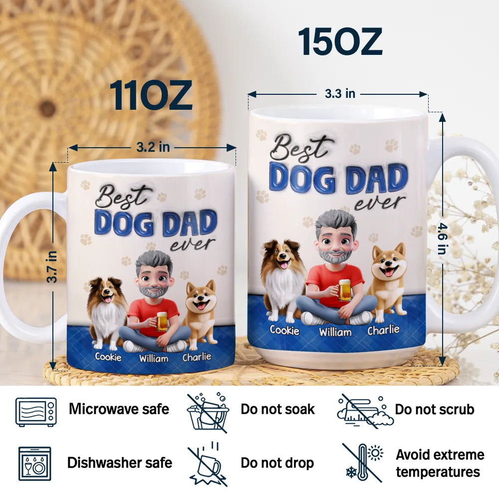 Best Dog Dad Ever 3D Effect - Personalized White Edge-to-Edge Mug