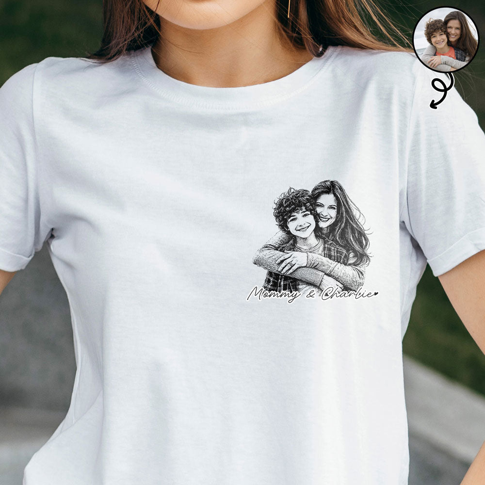 Father's Day Gifts, Custom Photo Pencil Sketch Best Dad Grandpa Ever Family Portrait - Personalized T Shirt