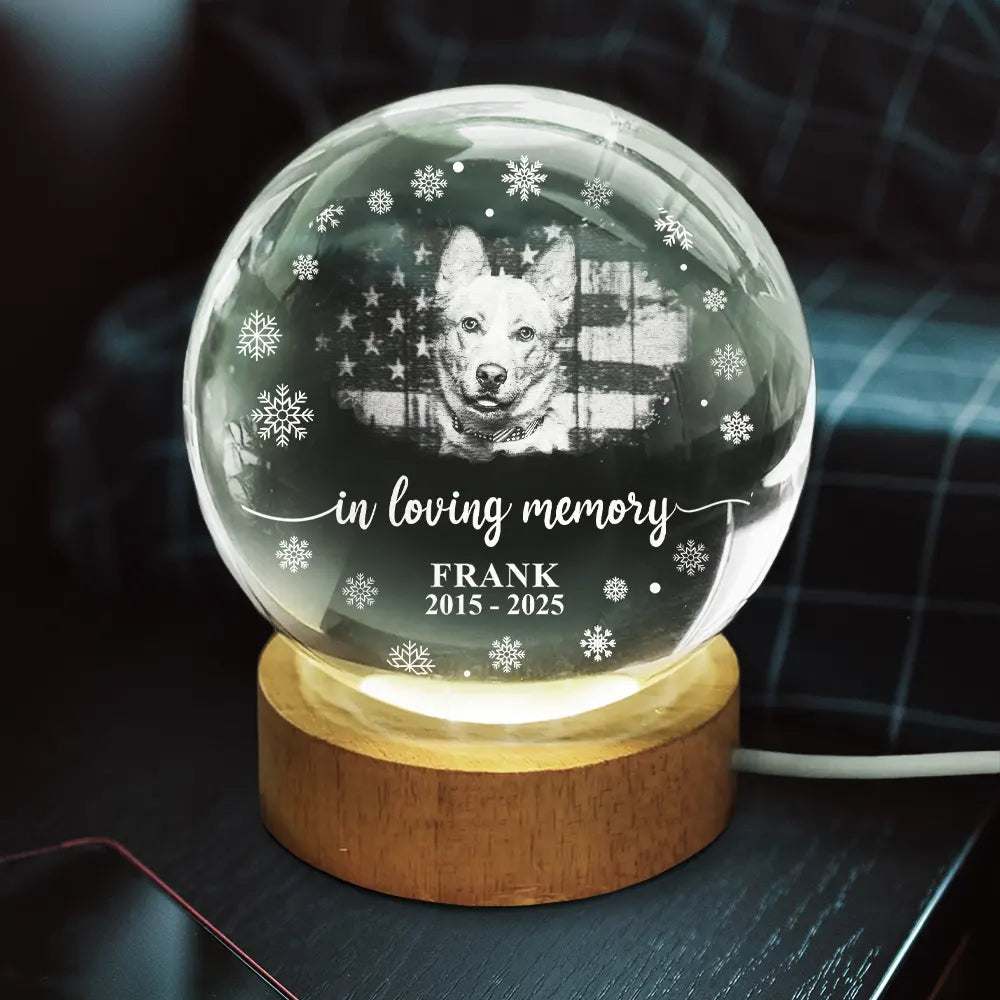 Custom Photo Forever Loved Memorial Dog Cat - Personalized Crystal Globe Lamp