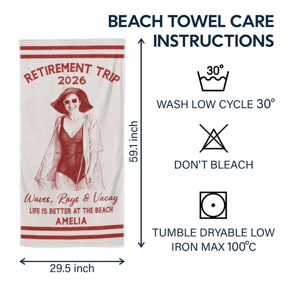Custom Photo Ink Drawing Girls Trip Family Trip Beach Vacation - Personalized Beach Towel