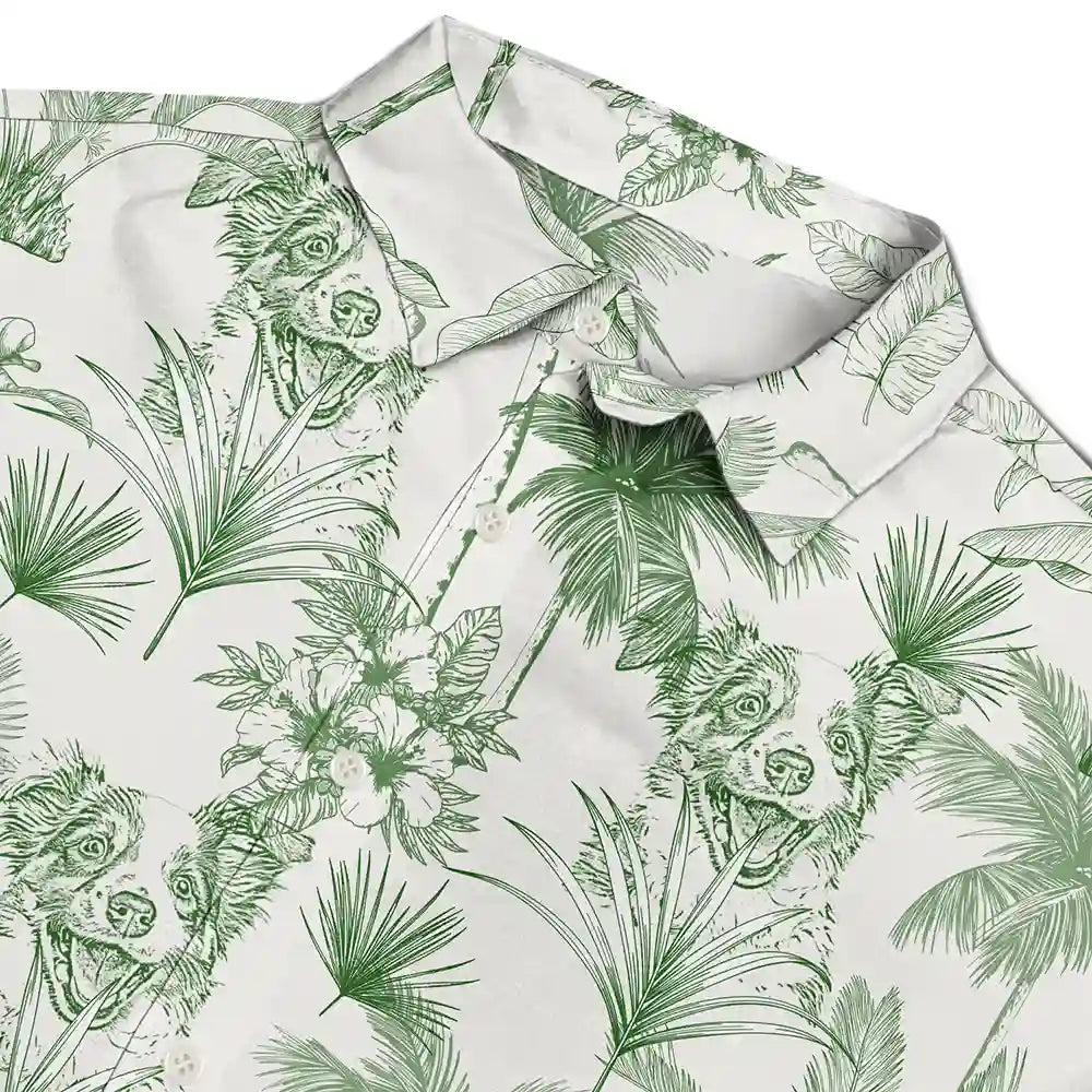 Custom Photo Pencil Drawing Toile De Jouy Pattern Family Pet - Personalized Hawaiian Shirt