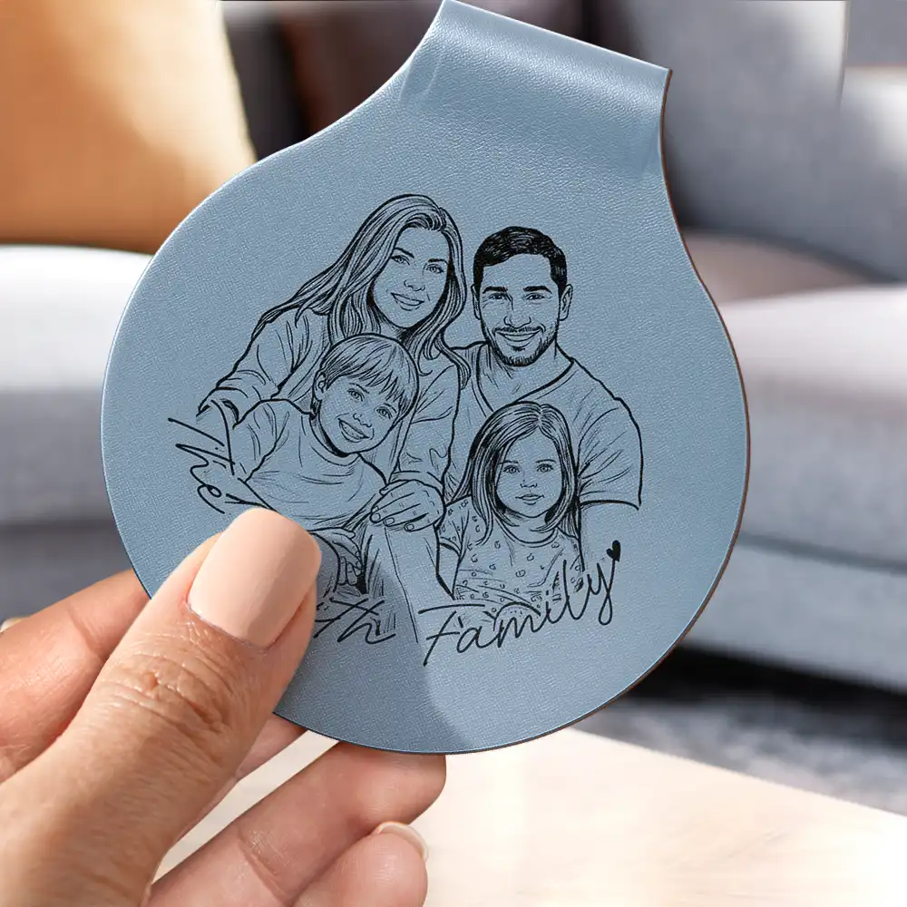 Custom Photo Pencil Sketch Best Dad Ever - Personalized Custom Shaped Leather Keychain