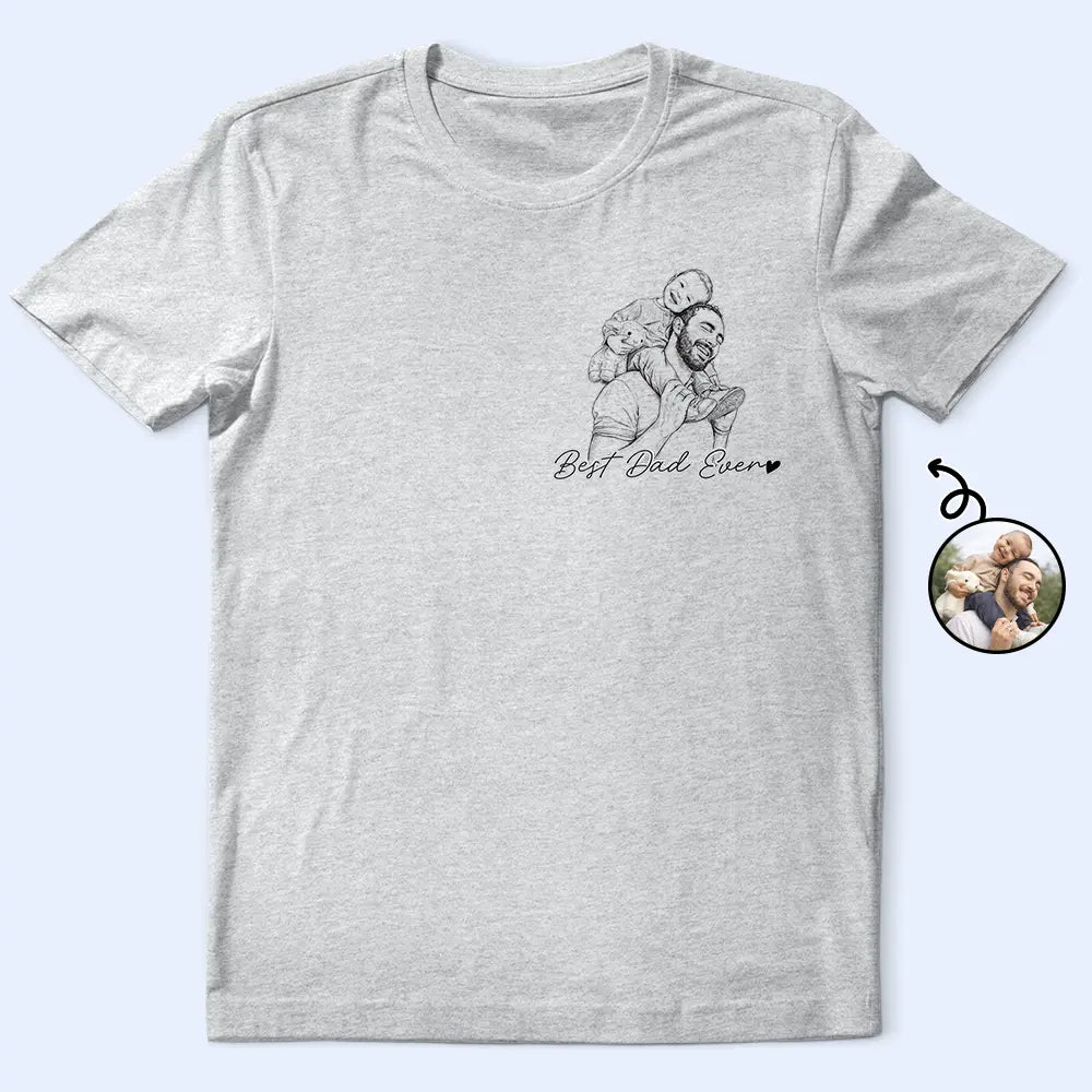 Father's Day Gifts, Custom Photo Pencil Sketch Best Dad Grandpa Ever Family Portrait - Personalized T Shirt