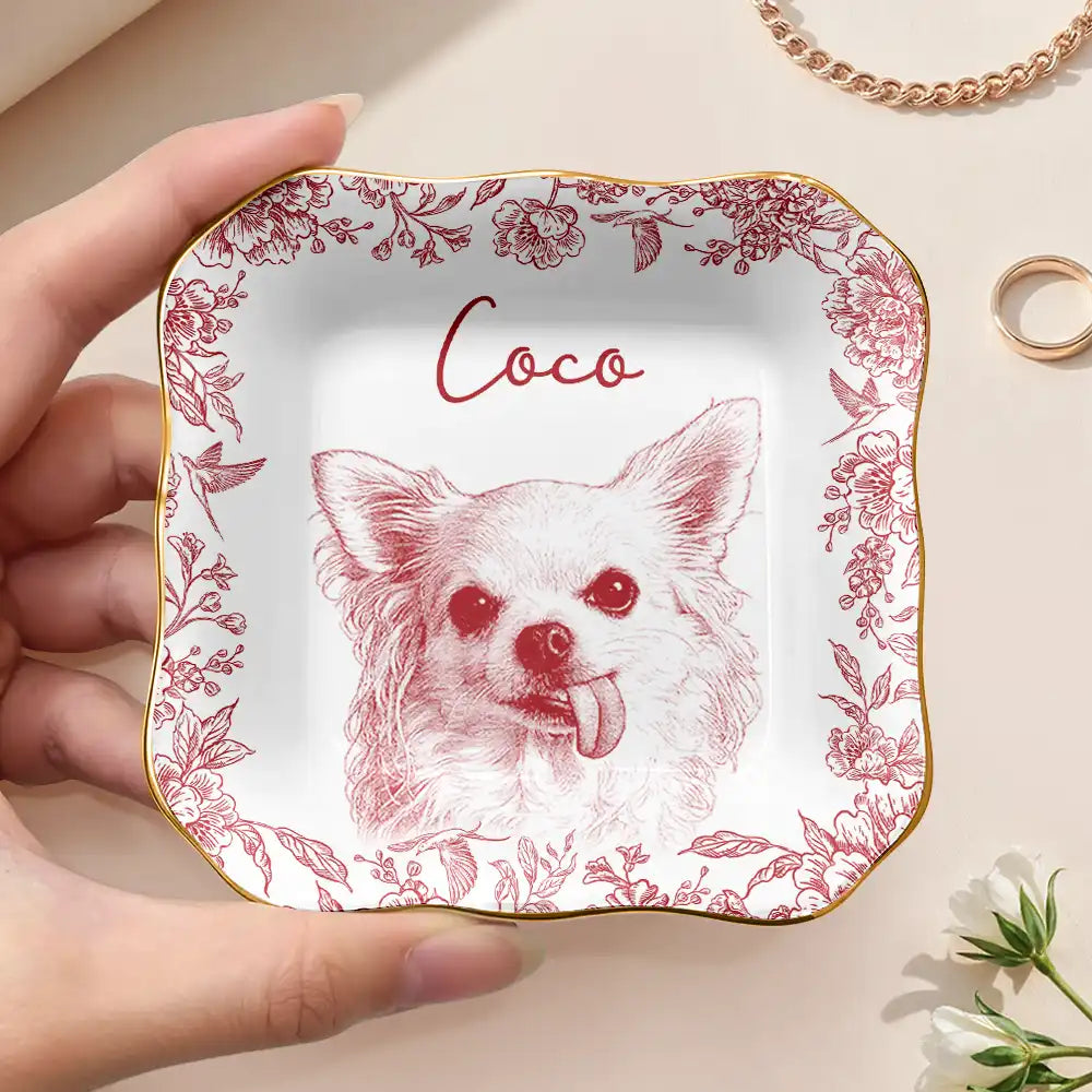 Custom Photo Pencil Sketch Pet Photo - Personalized Ring Dish