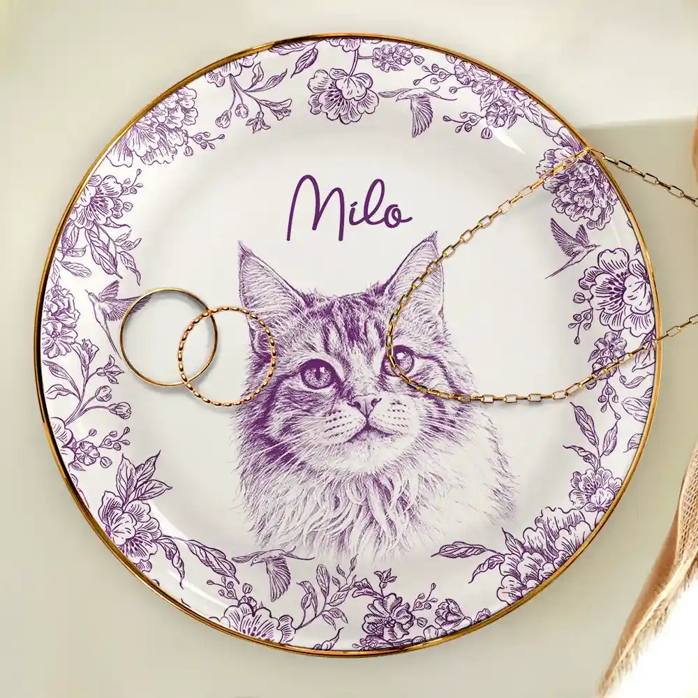 Custom Photo Pencil Sketch Pet Photo - Personalized Ring Dish