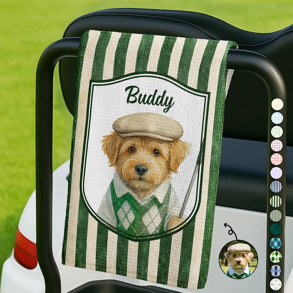 Father's Day Gifts, Custom Photo Realistic Watercolor Art Dog Cat Pet Portrait Vintage - Personalized Golf Towel