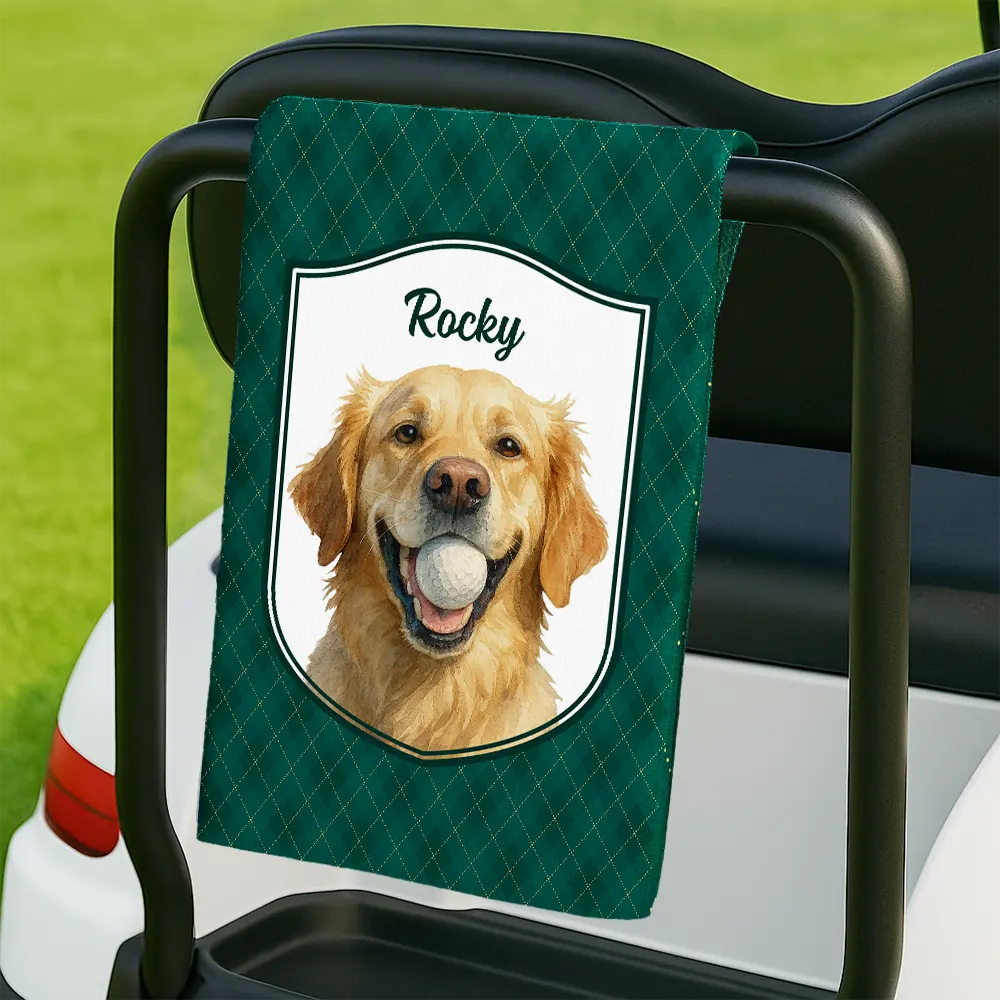 Father's Day Gifts, Custom Photo Realistic Watercolor Art Dog Cat Pet Portrait Vintage - Personalized Golf Towel