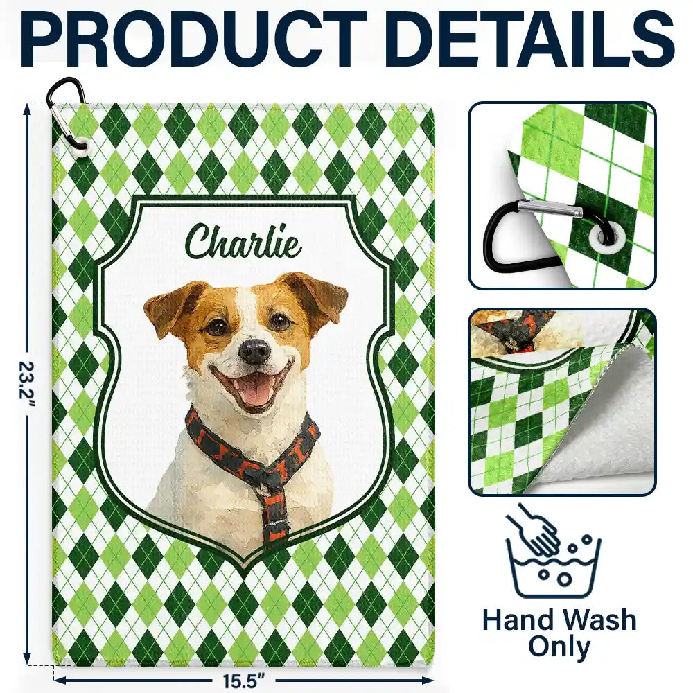 Father's Day Gifts, Custom Photo Realistic Watercolor Art Dog Cat Pet Portrait Vintage - Personalized Golf Towel
