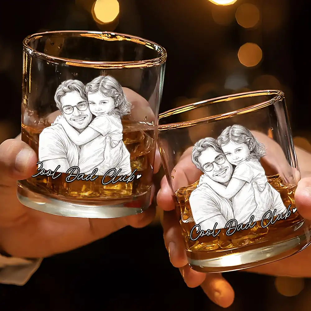 Custom Photo Pencil Sketch Art Family Dog Cat Portrait - Personalized Whiskey Glass