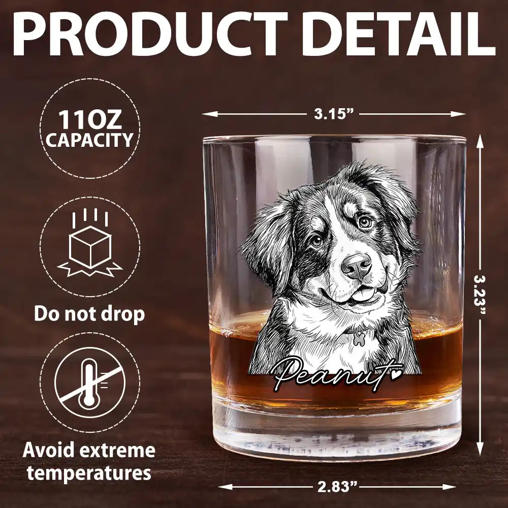 Custom Photo Pencil Sketch Art Family Dog Cat Portrait - Personalized Whiskey Glass