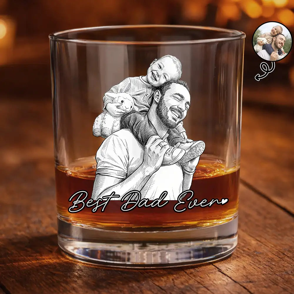 Custom Photo Pencil Sketch Art Family Dog Cat Portrait - Personalized Whiskey Glass