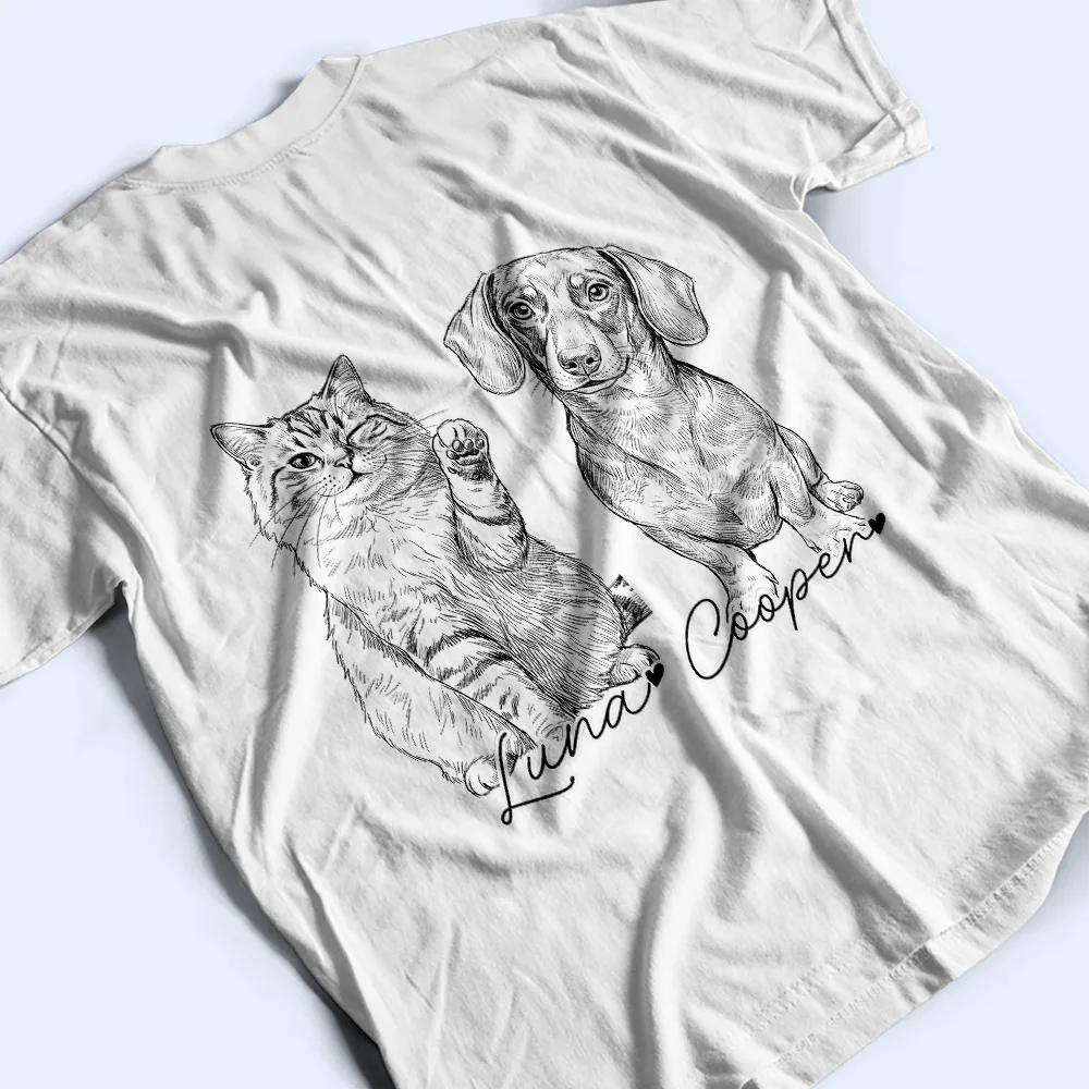 Custom Photo Pencil Sketch Pet Dad Lovely Portrait - Personalized T Shirt
