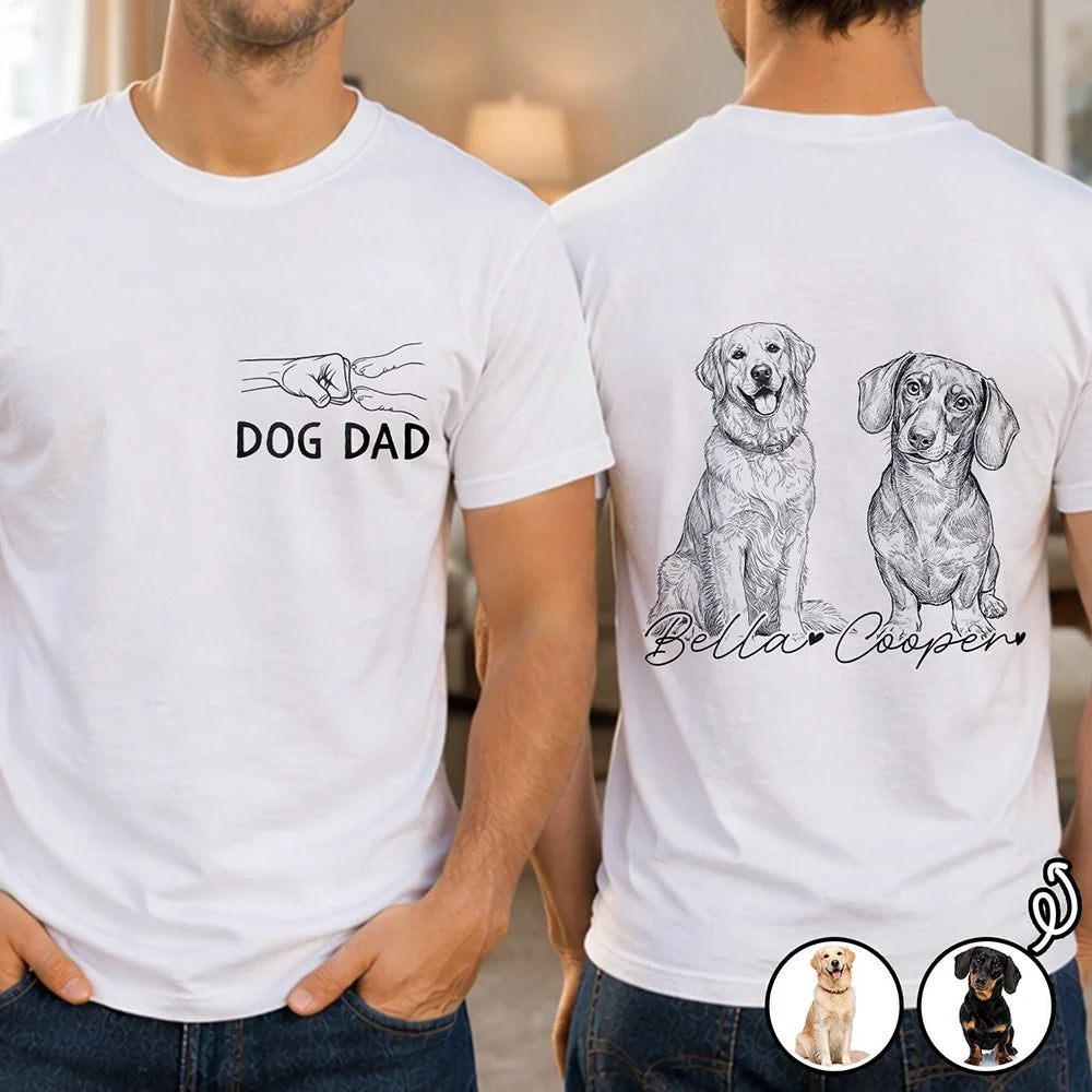 Custom Photo Pencil Sketch Pet Dad Lovely Portrait - Personalized T Shirt