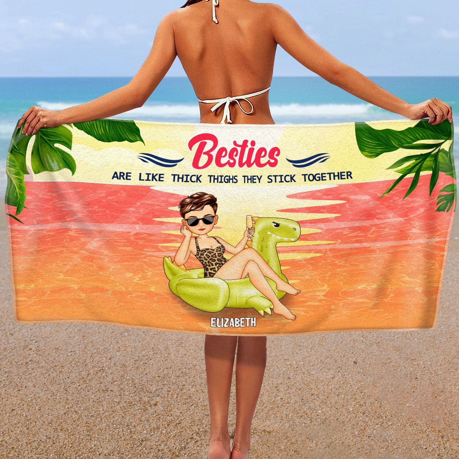 Beach Pool Flamingo Girl Besties Are Like Thick Thighs - Gift For Besties - Personalized Beach Towel