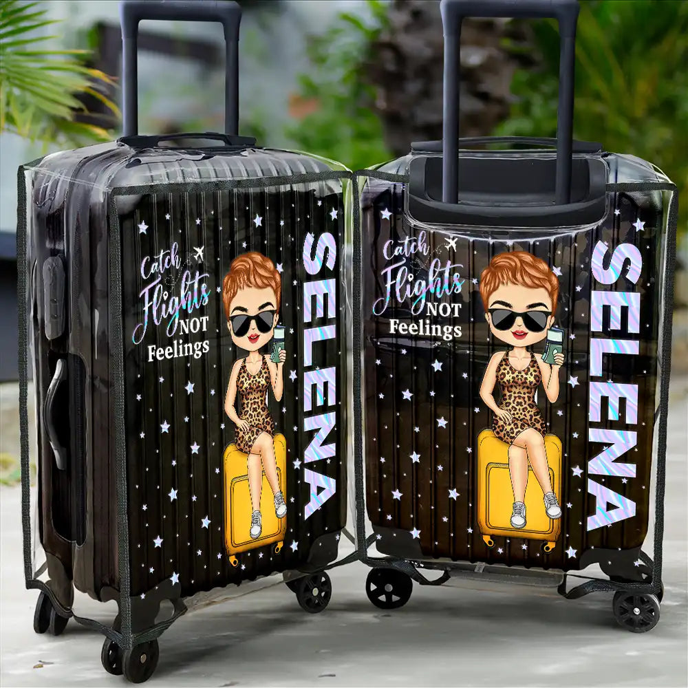 Travel A Girl Boy Who Loves Traveling Clear Hologram Background - Personalized Clear Luggage Cover