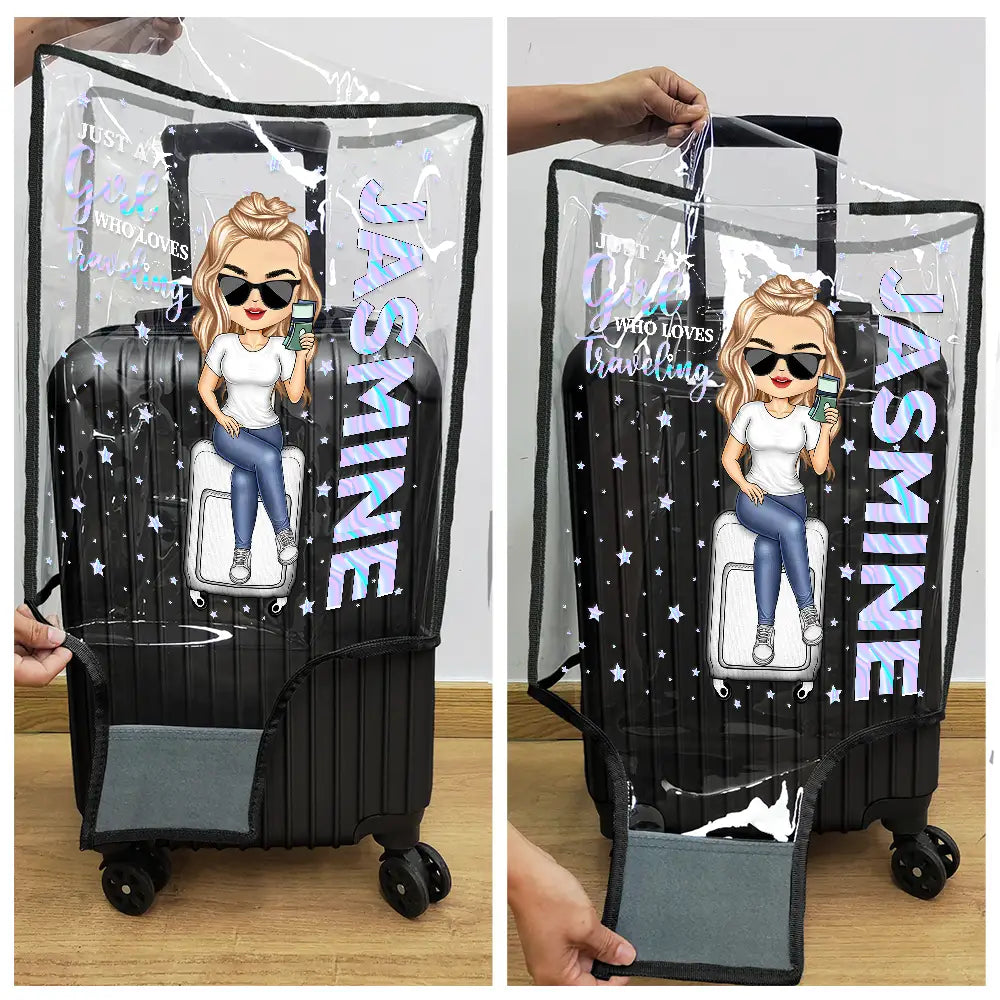 Travel A Girl Boy Who Loves Traveling Clear Hologram Background - Personalized Clear Luggage Cover