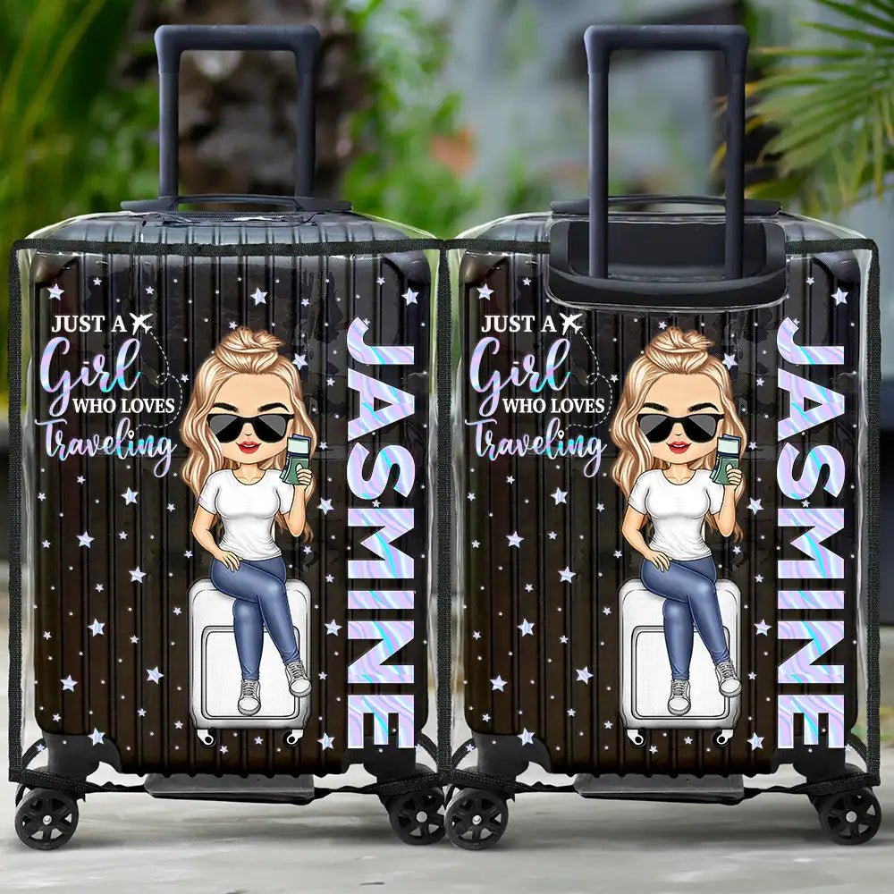 Travel A Girl Boy Who Loves Traveling Clear Hologram Background - Personalized Clear Luggage Cover