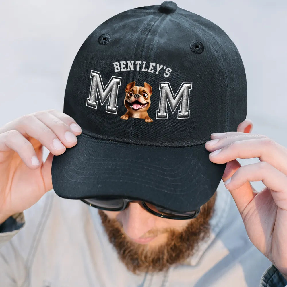 Dog Dad Dog Mom 3D Effect - Embroidery Text Effect Printed, Personalized Vintage Washed Denim Cap