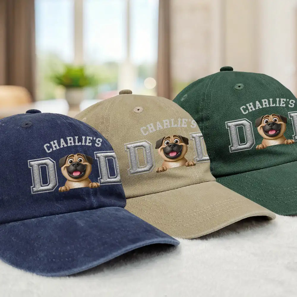 Dog Dad Dog Mom 3D Effect - Embroidery Text Effect Printed, Personalized Vintage Washed Denim Cap