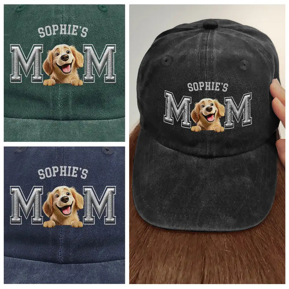 Dog Dad Dog Mom 3D Effect - Embroidery Text Effect Printed, Personalized Vintage Washed Denim Cap