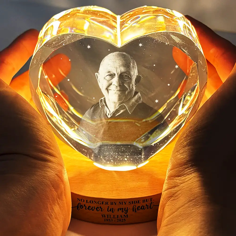 Custom Photo Forever Loved Memorial Dog Cat - Personalized Crystal Heart Shaped Lamp