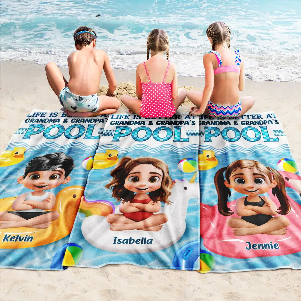 Life Is Better At Grandma And Grandpa's Pool - Personalized Beach Towel