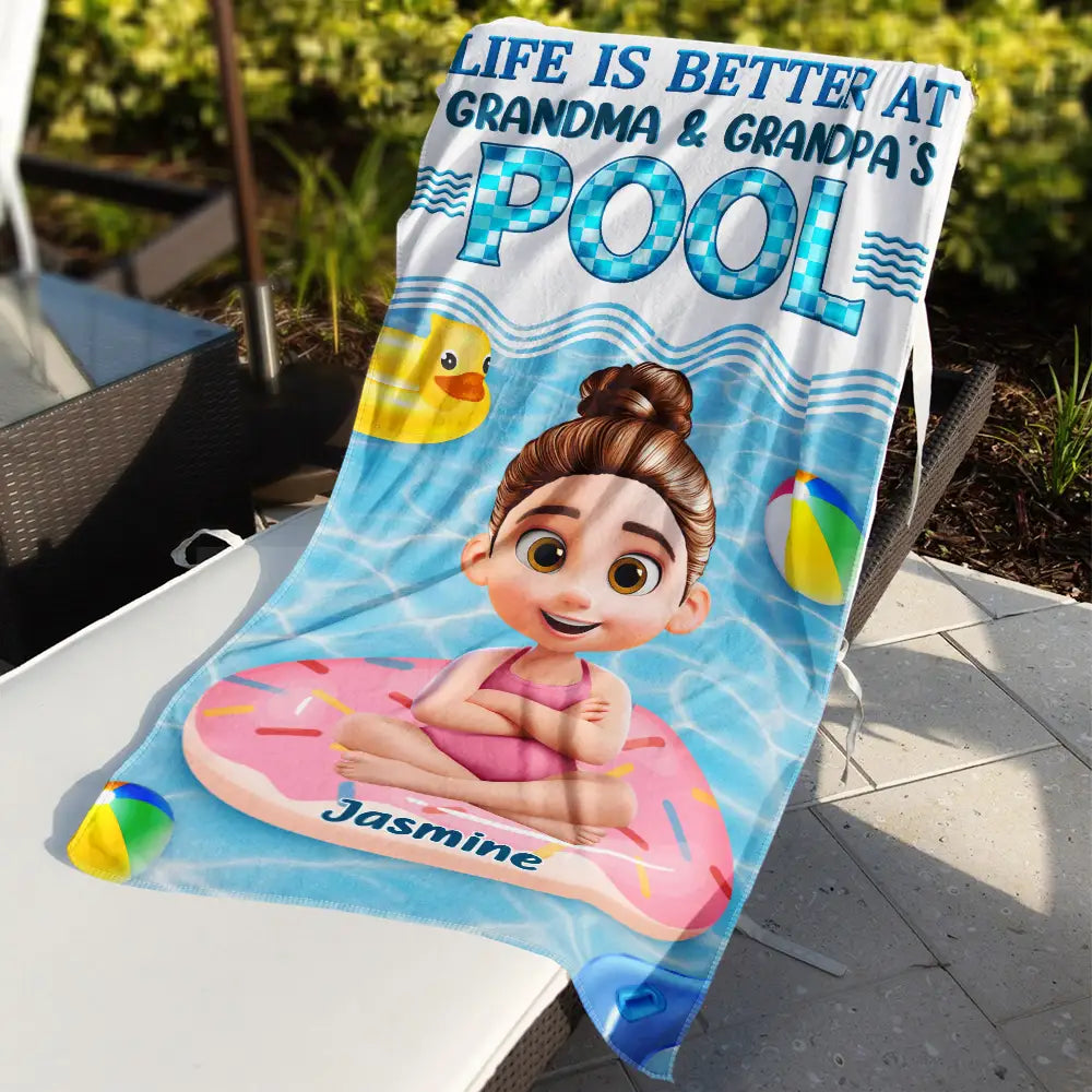 Life Is Better At Grandma And Grandpa's Pool - Personalized Beach Towel