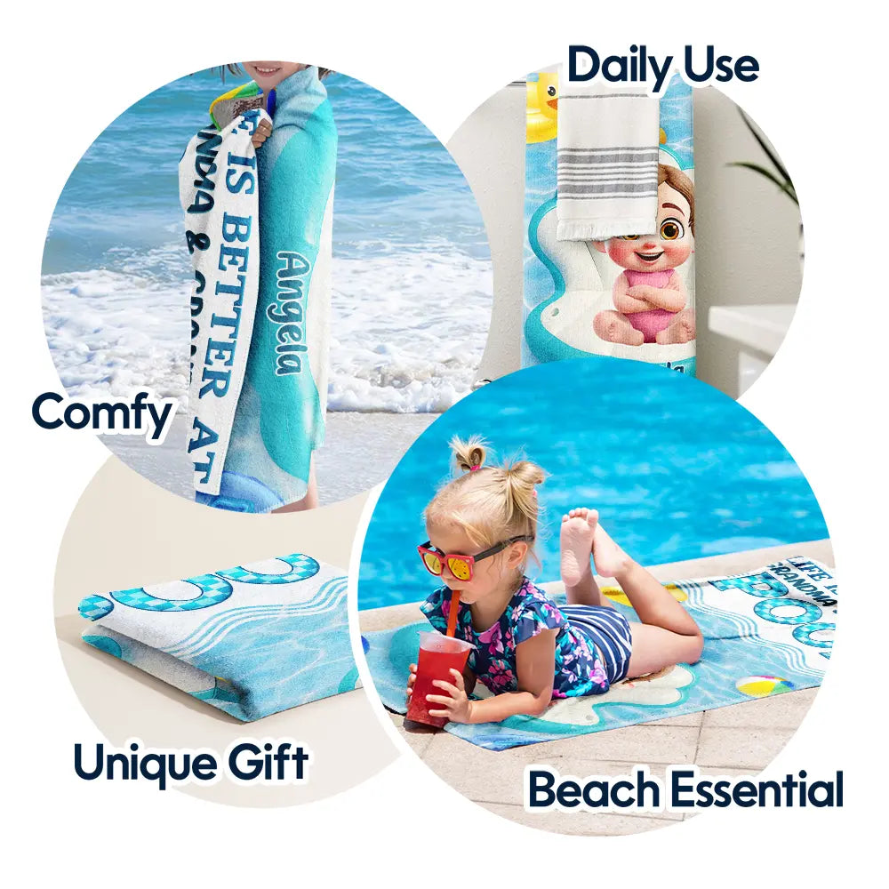 Life Is Better At Grandma And Grandpa's Pool - Personalized Beach Towel