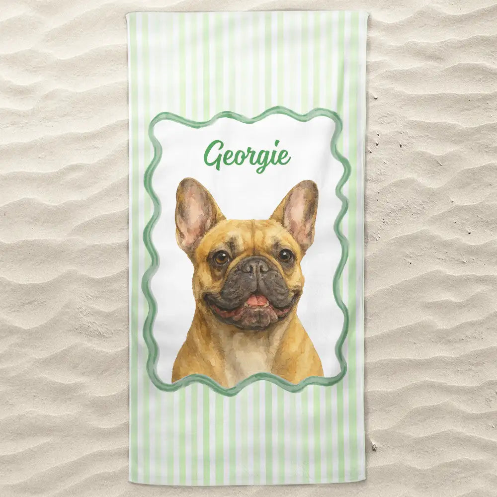 Custom Photo Realistic Watercolor Art Watercolor Dog Cat Pet Portrait Vintage - Personalized Beach Towel