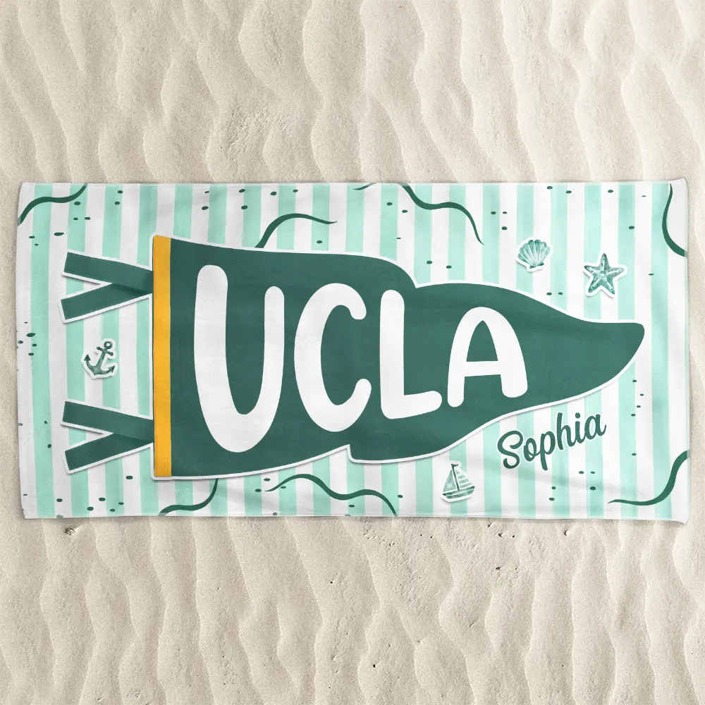 School Pennant Flag Summer Graduation - Personalized Beach Towel