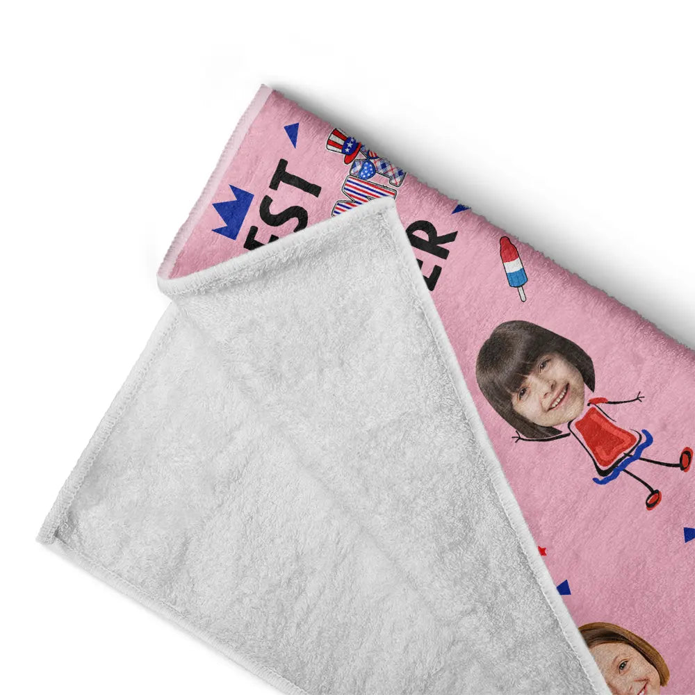 Custom Photo Stars & Stripes Best Dad Mom Grandpa Grandma Ever - Personalized Beach Towel